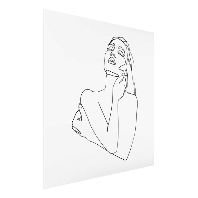 Tableaux en verre noir et blanc Line Art Femme Torse Noir Et Blanc