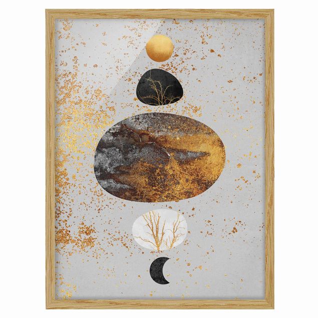 Tableau reproduction Soleil et lune en gloire dorée