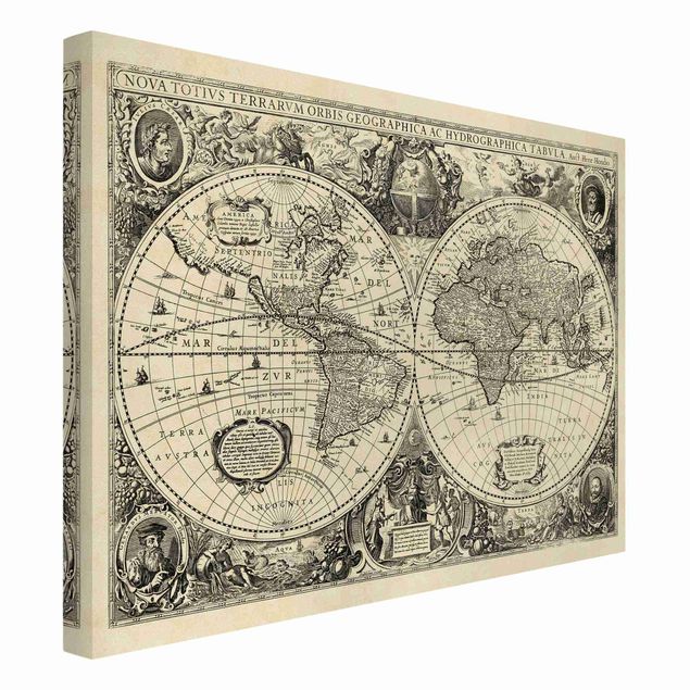 Tableau retro Illustration antique d'une carte du monde vintage