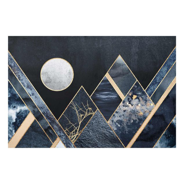 Tableaux en verre abstraits Lune dorée Montagnes noires abstraites