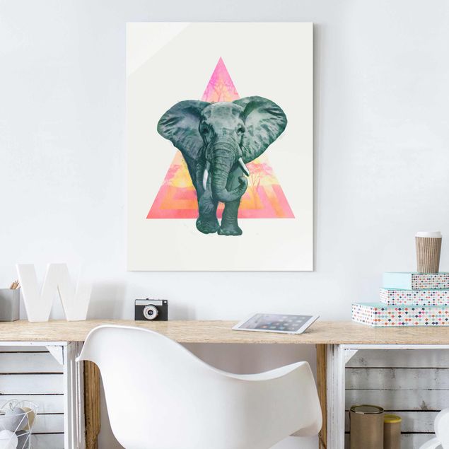 Tableau éléphants Illustration Elephant Front Triangle Painting