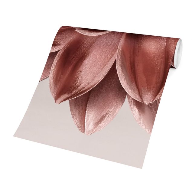 Papier peint rouge Fleur Dahlia Or Rose Métallique Détail