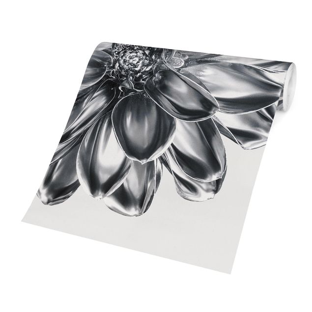 Papier peint panoramique Fleur de dahlia argent métallique