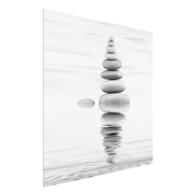 Tableaux reproduction Tour de pierre dans l'eau noir et blanc