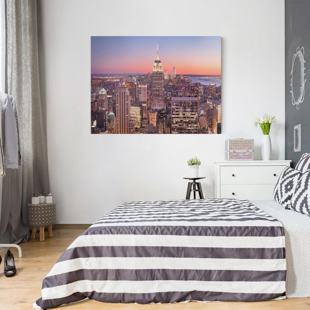 Tableau de New York sur toile Coucher de soleil Manhattan New York City