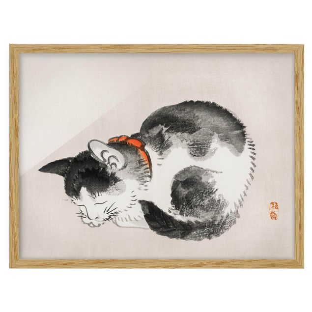 Affiches encadrées vintage Dessin vintage asiatique Chat endormi