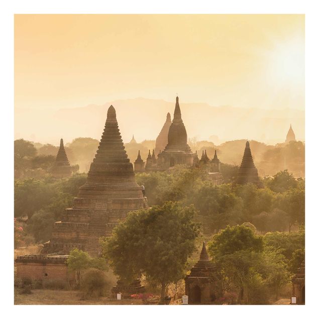 Tableaux en verre architecture & skyline Coucher de soleil sur Bagan