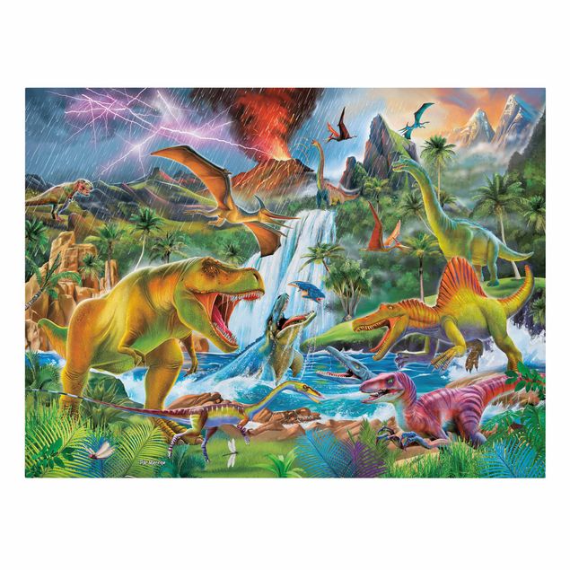 Tableau multicolor Dinosaures dans une tempête préhistorique