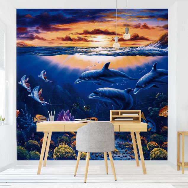 Déco murale cuisine Le monde des dauphins