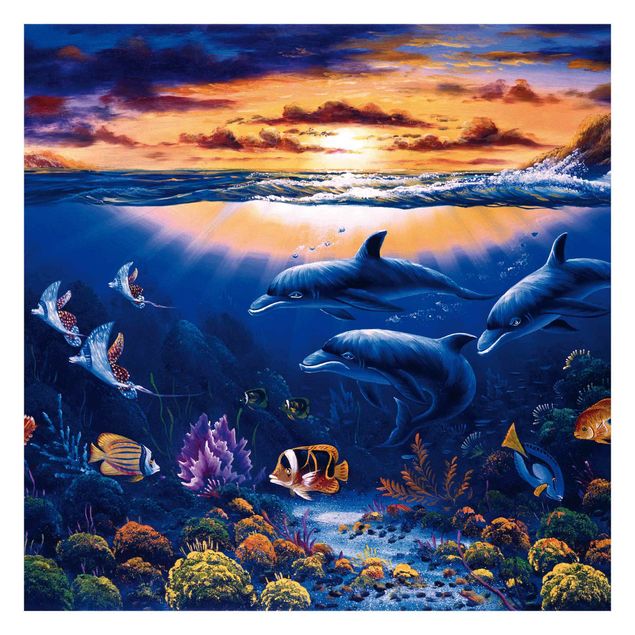 Papier peint panoramique paysage Le monde des dauphins