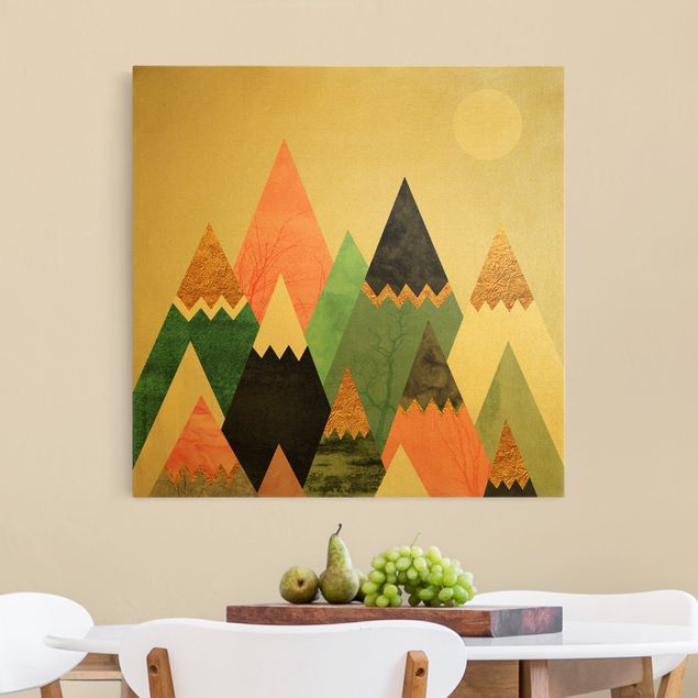 Déco murale cuisine Montagnes triangulaires avec pointes dorées