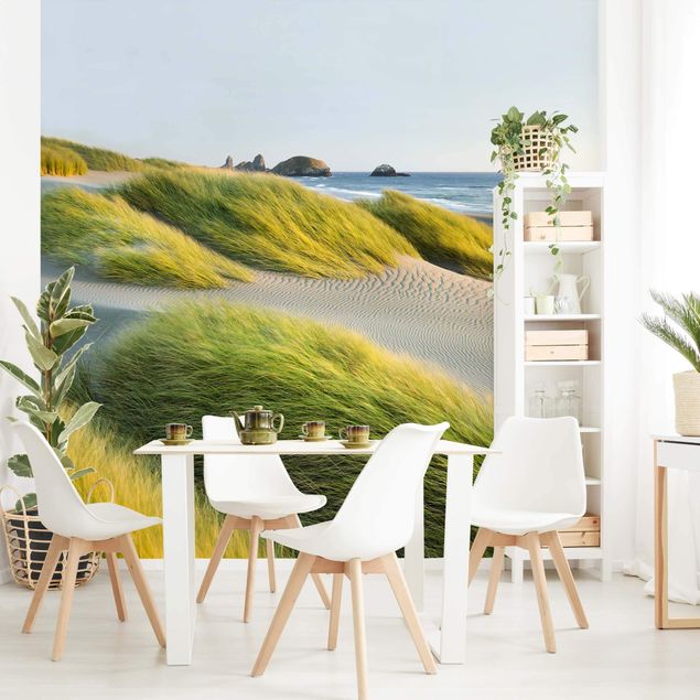 Papier peint panoramique bord de mer Dunes et herbes à la mer