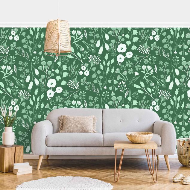 Tapisserie motif Fragrant Field Of Flowers In Green