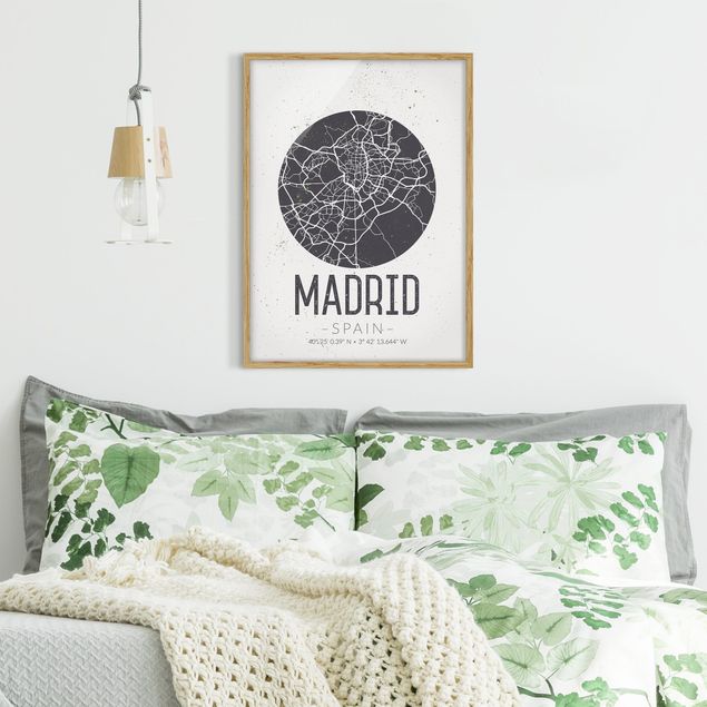 Tableaux encadrés mappemonde Plan de ville de Madrid - Rétro