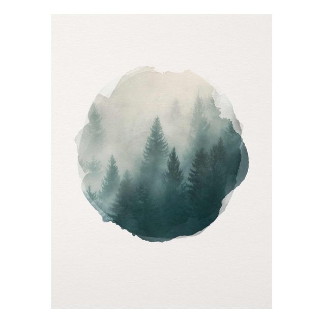 Tableaux modernes Aquarelles - Forêt de conifères dans le brouillard