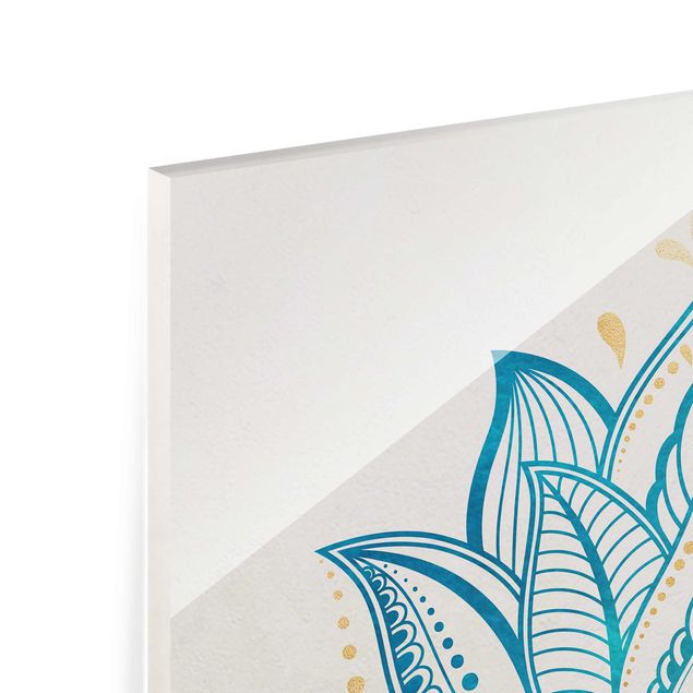 Tableau décoration Illustration Lotus Mandala Or Bleu