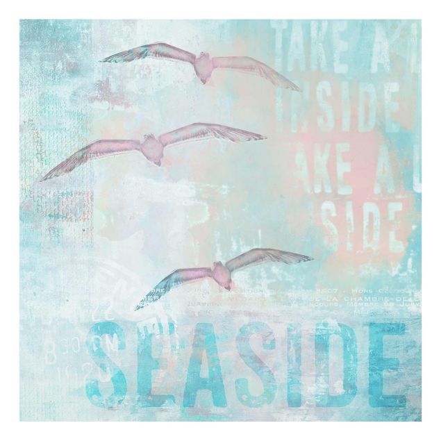 Tableaux turquoise Collage Shabby Chic - Mouettes