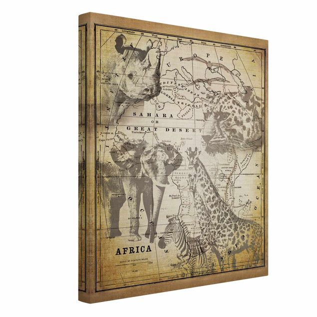 Toile zebres Collage Vintage - Faune Africaine