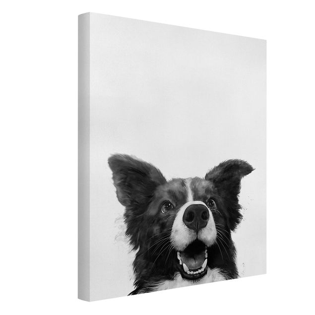Toile chien Illustration Chien Border Collie Peinture noir et blanc