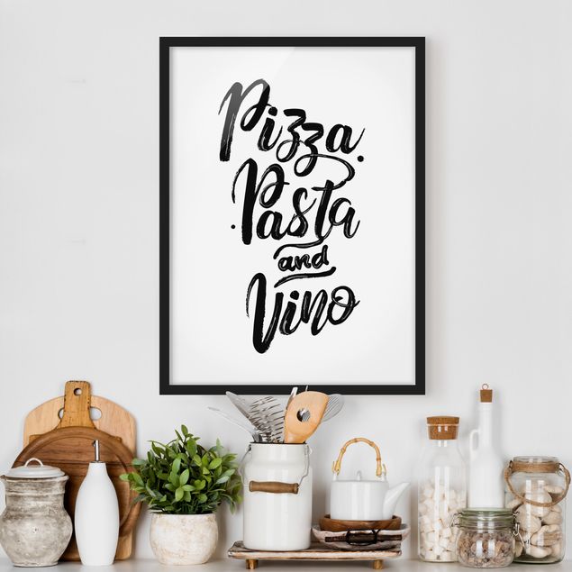 Poster encadré - Pizza Pasta And Vino