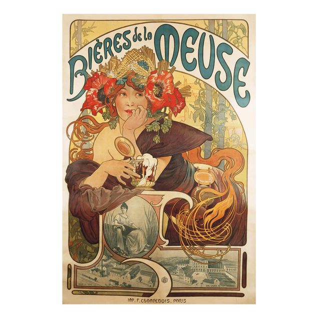 Tableaux en verre citations Alfons Mucha - Affiche pour la bière La Meuse