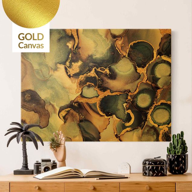 Tableaux sur toile effet pierre Aquarelle marbrée avec de l'or