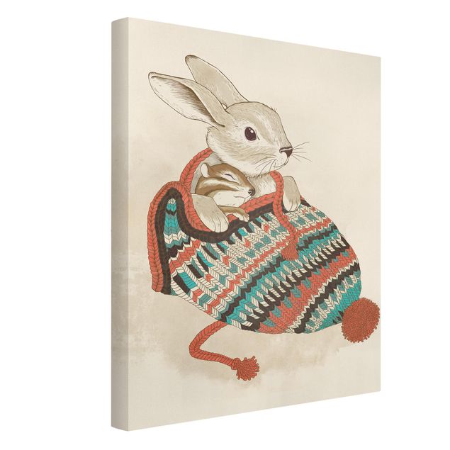 Cadre animaux Illustration Lapin de Santander en peluche avec chapeau