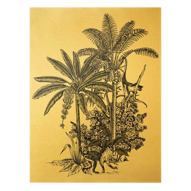 Tableaux fleurs Illustration Vintage - Singes et Palmiers