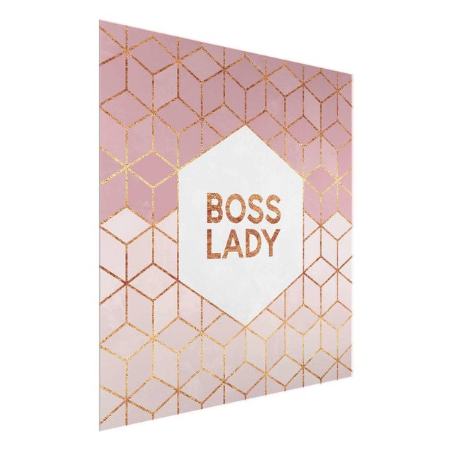 Tableaux en verre abstraits Boss Lady Hexagones en Rose