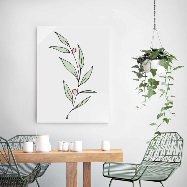 Tableaux en verre fleurs Branche avec baies Line Art
