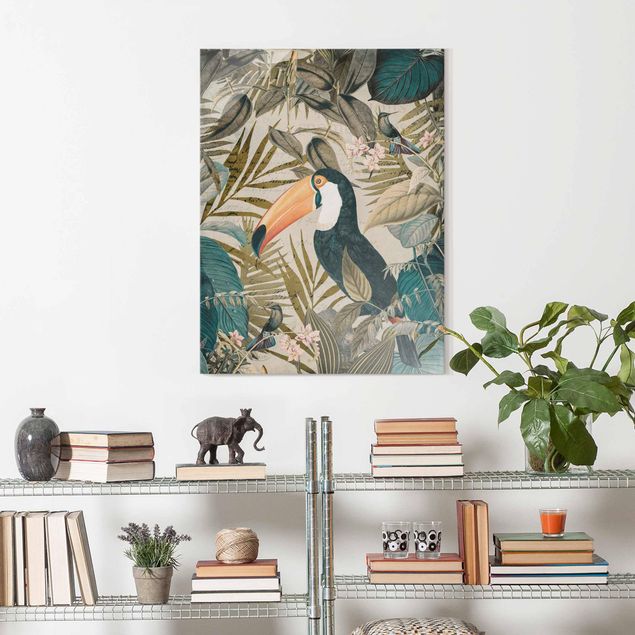 Tableau jungle tropicale Collage vintage - Toucan dans la jungle