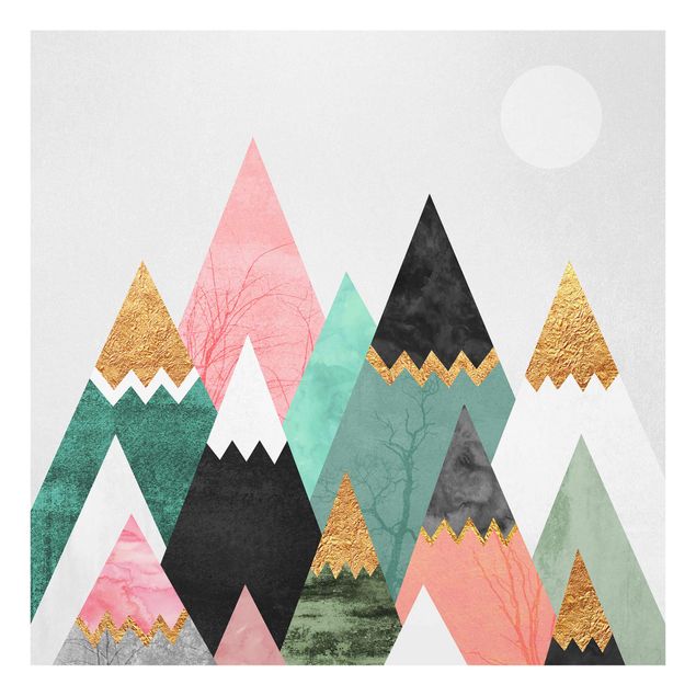 Tableau montagne Montagnes triangulaires avec pointes dorées