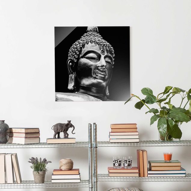 Tableaux en verre noir et blanc Visage de Statue de Bouddha