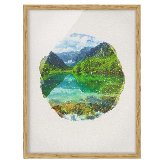 Tableaux encadrés paysage Aquarelles - Lac de montagne avec reflet d'eau