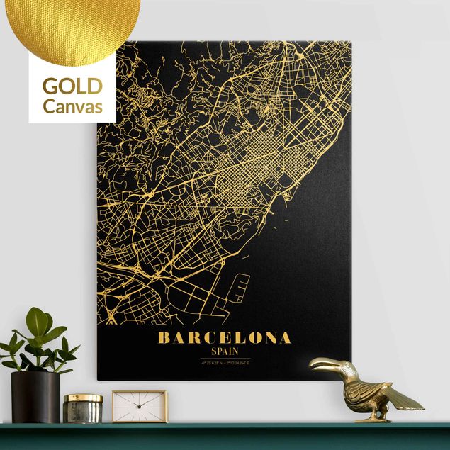 Tableau toile ville Plan de ville de Barcelone - Noir classique