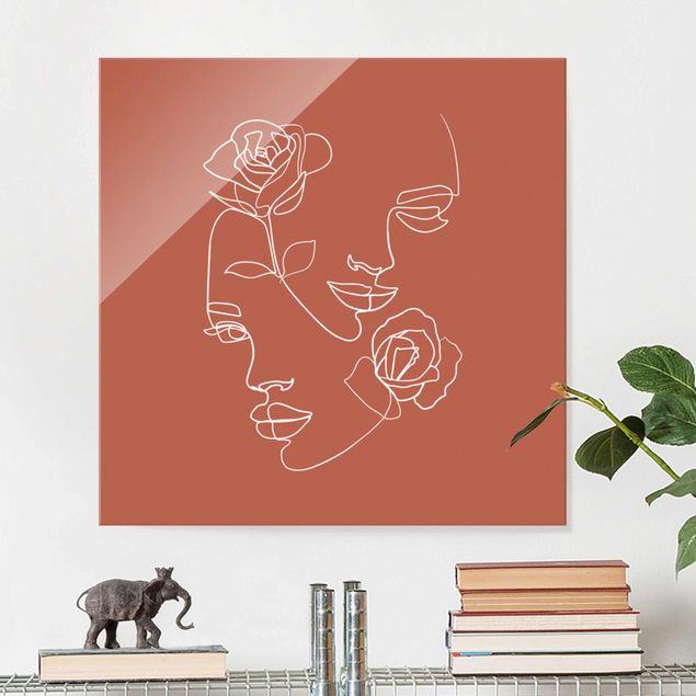 Tableau Line Art Line Art Visages Femmes Roses Cuivre