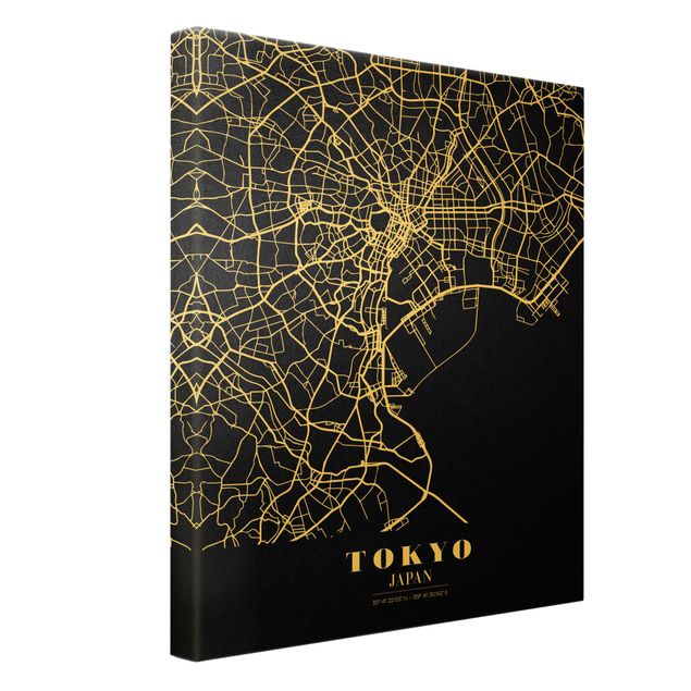 Tableau citation Plan de ville de Tokyo - Noir classique