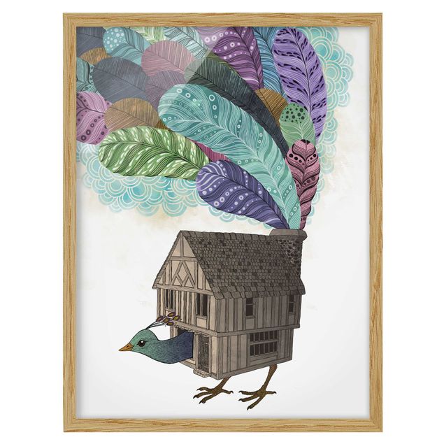 Tableaux animaux Illustration Maison d'Oiseaux avec Plumes