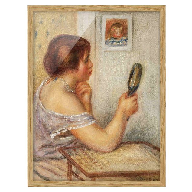 Affiches encadrées fleurs Auguste Renoir - Gabrielle tenant un Miroir ou Marie Dupuis tenant un Miroir avec un Portrait de Coco
