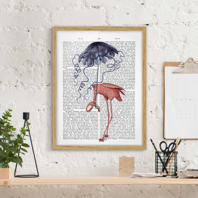 Déco murale cuisine Lecture d'animaux - Flamant avec parapluie