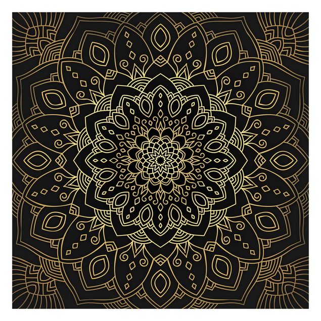 Papier peint - Mandala Flower Pattern Gold Black