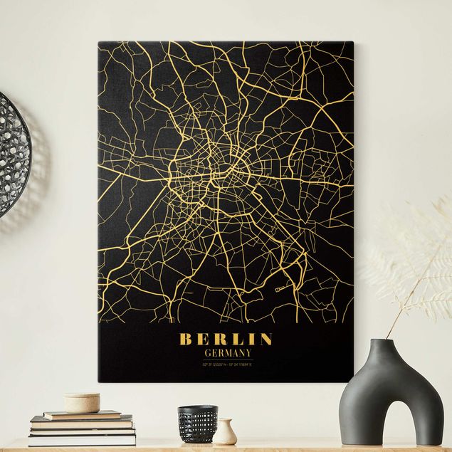 Tableaux modernes Plan de la ville de Berlin - Noir classique