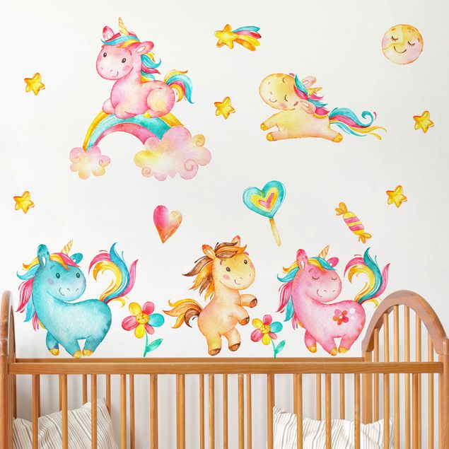 Sticker mural - Unicorn watercolor nursery set