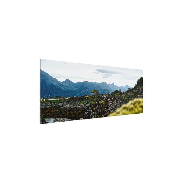 Tableau verre montagne Cabane désolée en Norvège