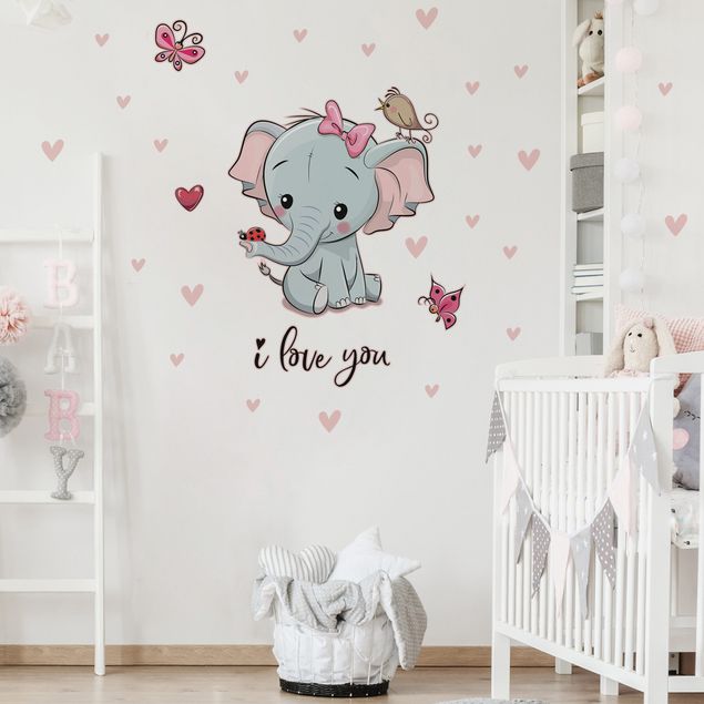Sticker mural elephant Eléphant I Love You