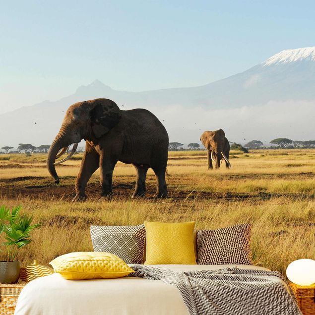 Tapisserie elephant Eléphants devant le Kilimandjaro au Kenya