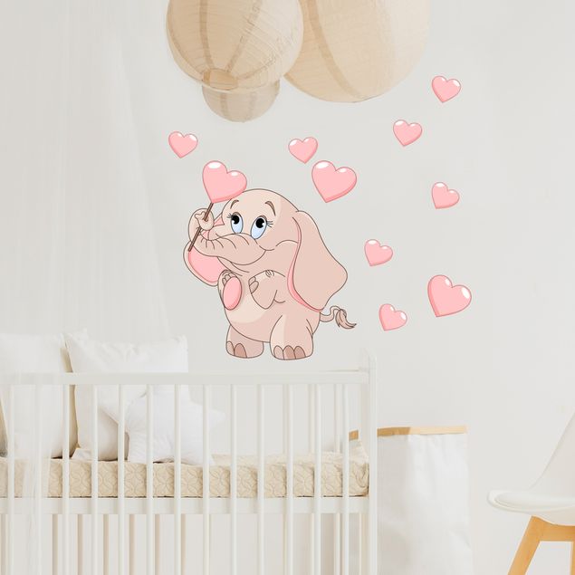 Stickers muraux coeurs Bébé éléphant avec des cœurs roses