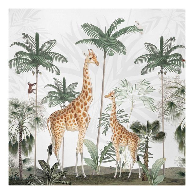 Tableau jungle tropicale Girafes dans la jungle