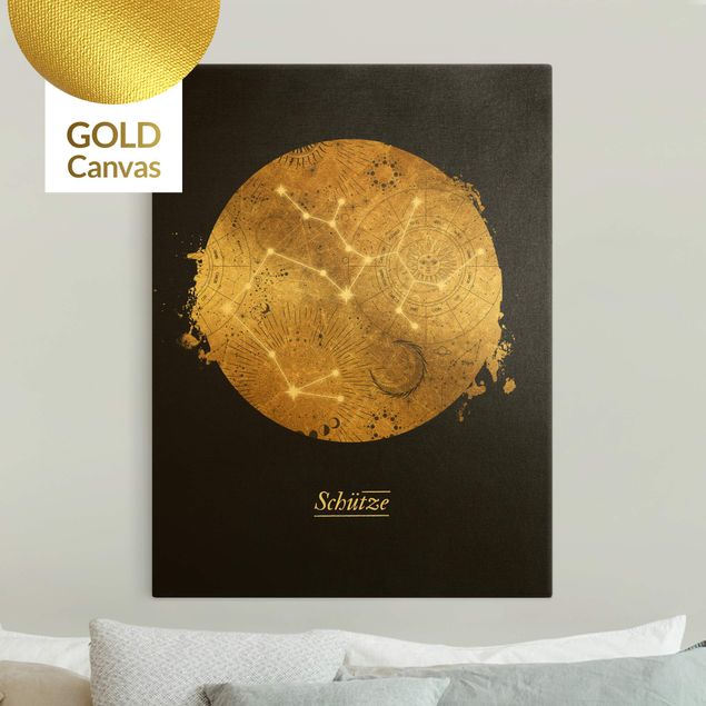 Toile imprimée zen Signe du Zodiaque Sagittaire Gray Gold