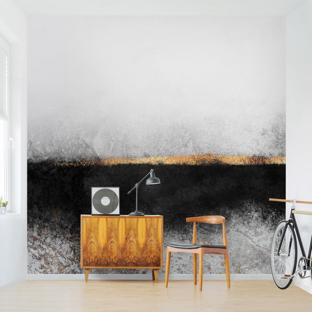 Déco mur cuisine Horizon doré abstrait noir et blanc